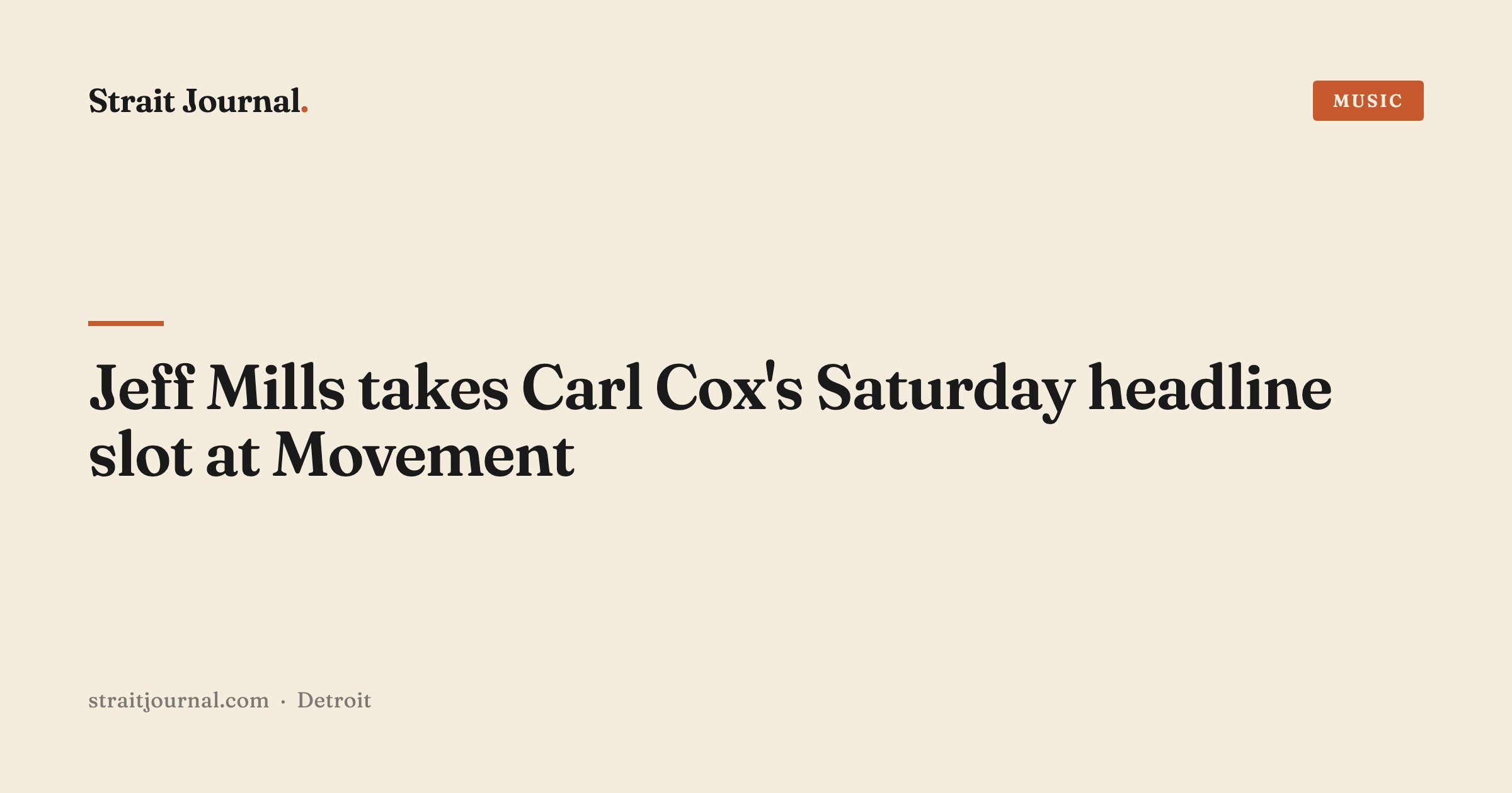 Jeff Mills takes Carl Cox's Saturday headline slot at Movement