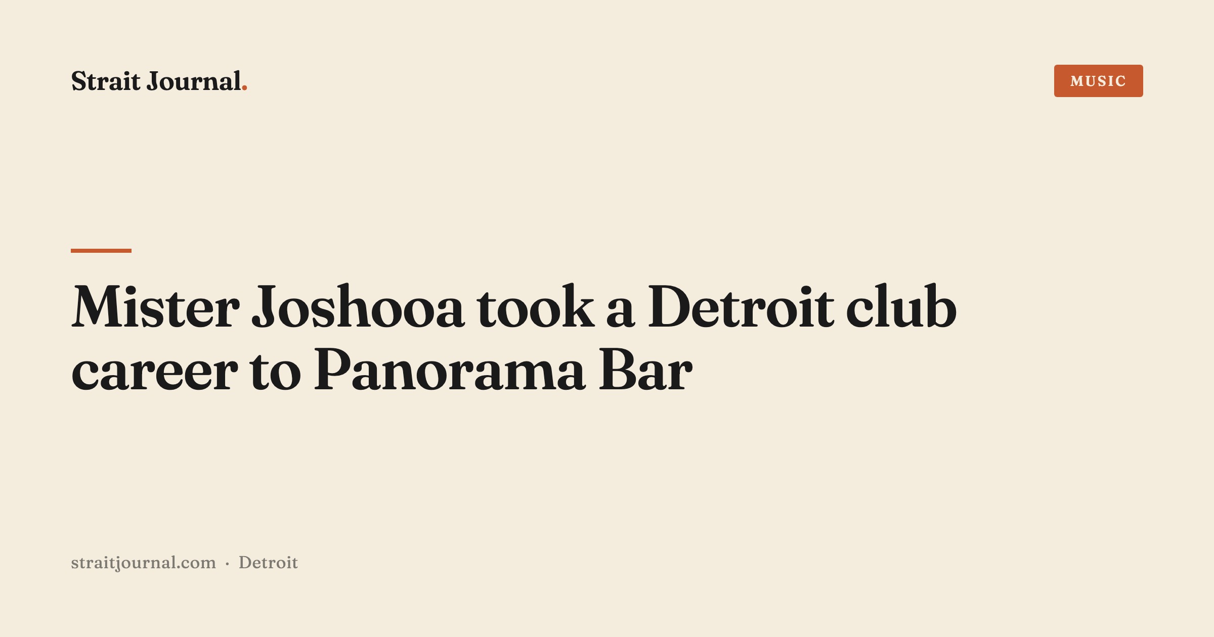 Mister Joshooa took a Detroit club career to Panorama Bar