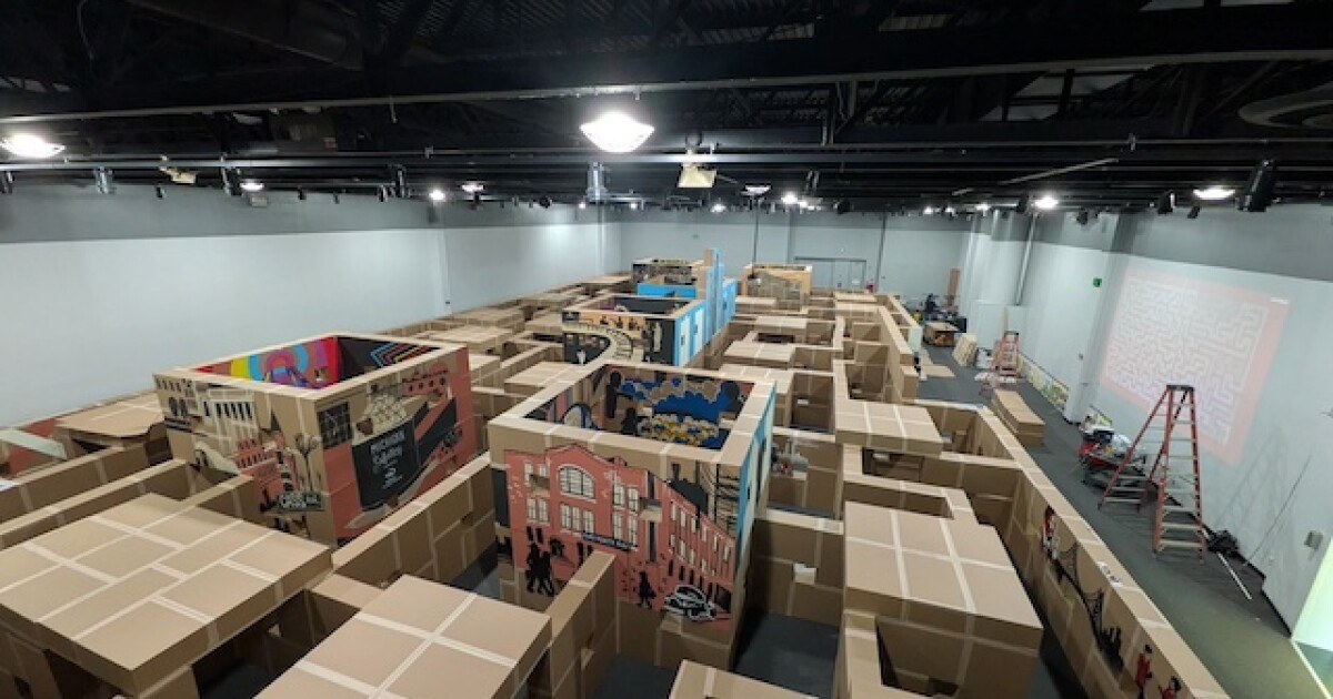 A walkable cardboard maze of Detroit landmarks opens at the Michigan Science Center