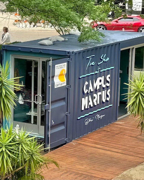 A souvenir Shop just opened at Campus Martius, inside a shipping container