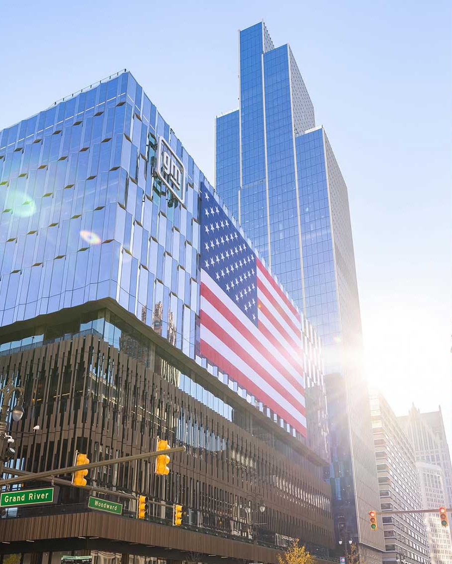 Bedrock raises 141-foot flag over Hudson's Detroit for America's 250th